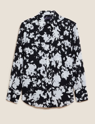 Collared Neckline Floral-print Shirt