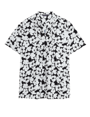 

Womens M&S Collection Floral V-Neck Pintuck Short Sleeve Blouse - Black Mix, Black Mix