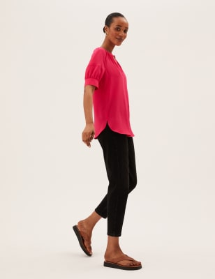 

Womens M&S Collection Popover-Bluse mit V-Ausschnitt und Puffärmeln - Fuchsia, Fuchsia