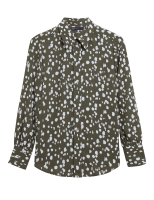 

Womens M&S Collection Printed Collared Long Sleeve Shirt - Khaki Mix, Khaki Mix