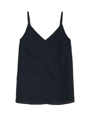 

Womens M&S Collection Linen Rich V-Neck Sleeveless Cami Top - Navy, Navy