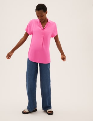 

M&S Collection Blusa cerrada de manga corta con cuelloWomens - Pink, Pink