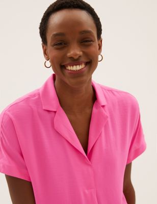 Collared Short Sleeve Popover Blouse