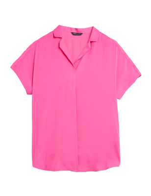 

Womens M&S Collection Collared Short Sleeve Popover Blouse - Pink, Pink