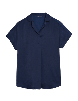 

Womens M&S Collection Popover-Bluse mit kurzen Ärmeln und Kragen - Navy, Navy