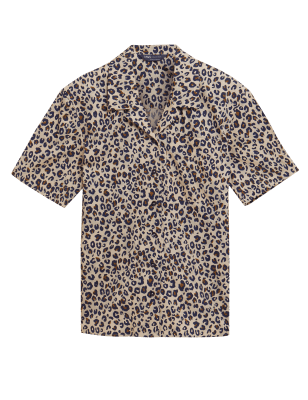

Womens M&S Collection Pure Cotton Animal Print Collared Blouse - Brown Mix, Brown Mix
