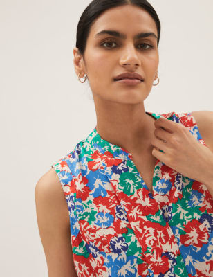 

M&S Collection Blusa cerrada sin mangas floral de escote en picoWomens - Multi, Multi
