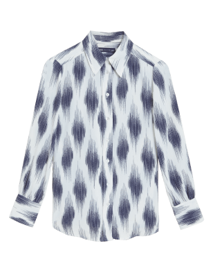 

Womens M&S Collection Printed Collared Long Sleeve Shirt - Ivory Mix, Ivory Mix