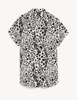 Satin Printed Popover Blouse