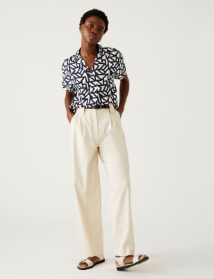 

Womens M&S Collection Satin Printed Popover Blouse - White Mix, White Mix