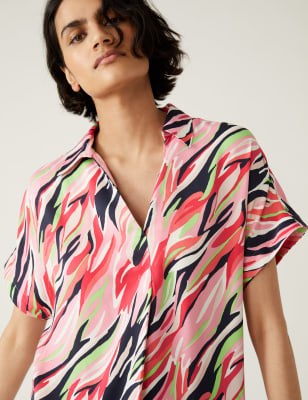 Satin Printed Popover Blouse