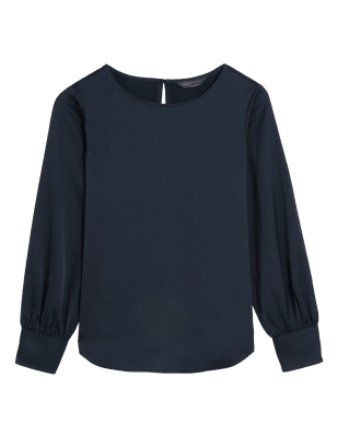 

Womens M&S Collection Satin Round Neck Long Sleeve Top - Navy, Navy