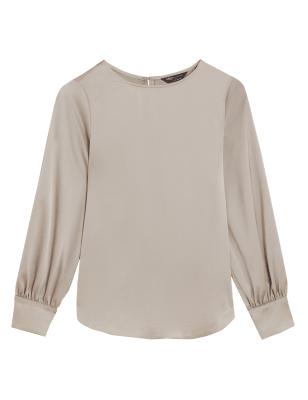 

Womens M&S Collection Satin Round Neck Long Sleeve Top - Fawn, Fawn