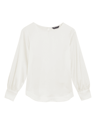 

Womens M&S Collection Langarmoberteil aus Satin mit Rundhalsausschnitt - Ivory, Ivory
