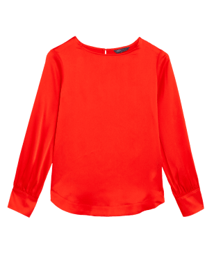 

Womens M&S Collection Satin Round Neck Long Sleeve Top - Tomato, Tomato