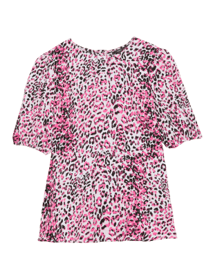 

Womens M&S Collection Animal Print Puff Sleeve Peplum Top - Pink Mix, Pink Mix