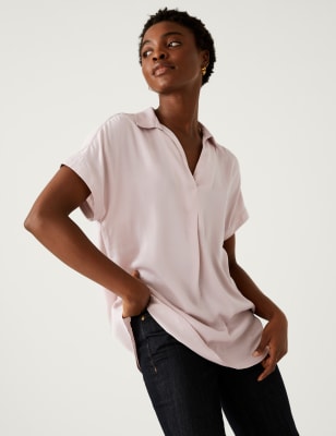 

Womens M&S Collection Satin Popover Blouse - Pink, Pink