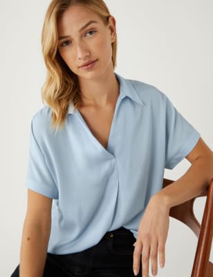

M&S Collection Blusa cerrada de saténWomens - Ice Blue, Ice Blue