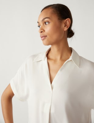 

Womens M&S Collection Popover-Bluse aus Satin - Ivory, Ivory