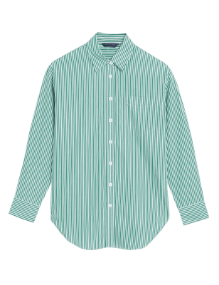 

Womens M&S Collection Pure Cotton Striped Long Sleeve Shirt - Green Mix, Green Mix