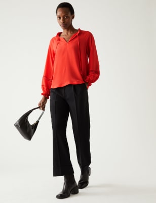 

M&S Collection Blusa cerrada de escote en pico con volantesWomens - Flame, Flame