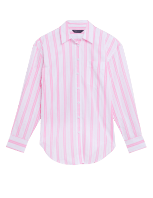 

Womens M&S Collection Extragroßes Hemd aus reiner Baumwolle mit Streifenmuster - Pink Mix, Pink Mix