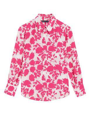 

Womens M&S Collection Langarmhemd mit Blumenmuster und Kragen - Pink Mix, Pink Mix