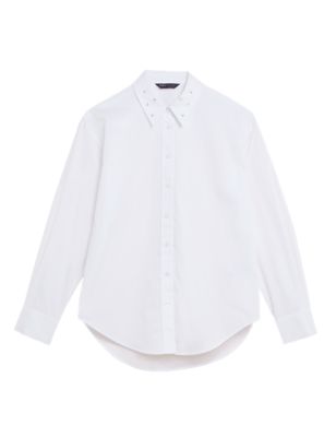 

Womens M&S Collection Pure Cotton Embellished Collared Shirt - Soft White, Soft White