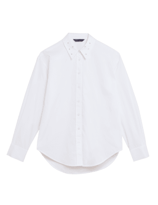 

Womens M&S Collection Kragenhemd aus reiner Baumwolle mit Verzierung - Soft White, Soft White