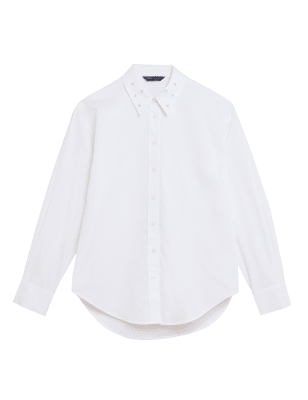 

Womens M&S Collection Pure Cotton Embellished Collared Shirt - Soft White, Soft White