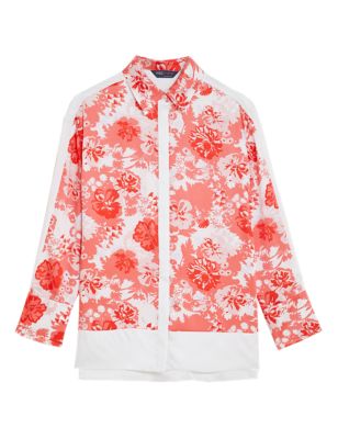 

Womens M&S Collection Floral Collared Long Sleeve Longline Shirt - Red Mix, Red Mix
