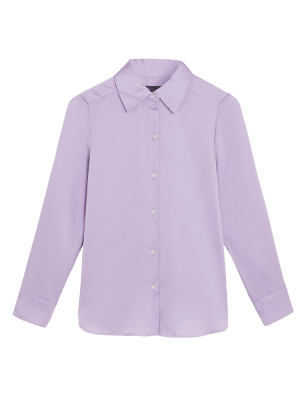 

Womens M&S Collection Satin Collared Long Sleeve Shirt - Dusted Lilac, Dusted Lilac