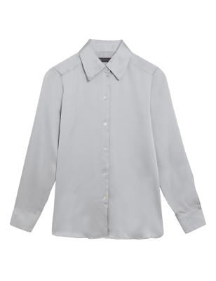 

Womens M&S Collection Satin Collared Long Sleeve Shirt - Platinum, Platinum