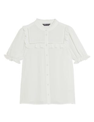 

Womens M&S Collection Frill Neck Puff Sleeve Blouse - Light Cream, Light Cream