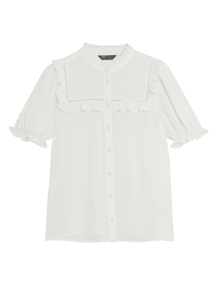 

Womens M&S Collection Bluse mit Puffärmeln und gerüschtem Ausschnitt - Light Cream, Light Cream