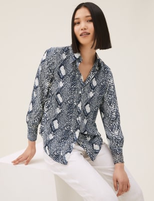 Snake Print Collared Long Sleeve Shirt