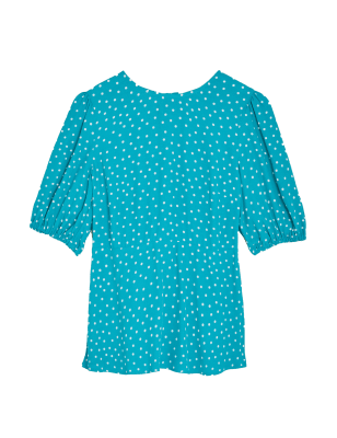 

Womens M&S Collection Printed Round Neck Puff Sleeve Top - Turquoise Mix, Turquoise Mix