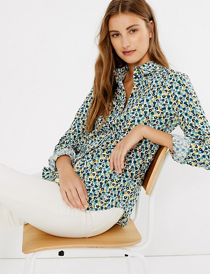 Pima Cotton Floral Button Detailed Shirt
