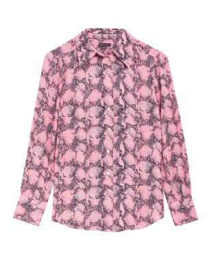 

Womens M&S Collection Snake Print Collared Long Sleeve Shirt - Pink Mix, Pink Mix