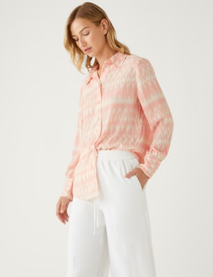 

Womens M&S Collection Printed Collared Shirt - Light Pink Mix, Light Pink Mix