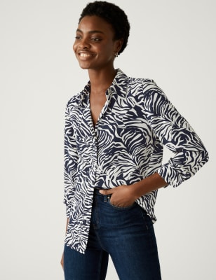 

M&S Collection Camisa con cuello estampadaWomens - Navy Mix, Navy Mix