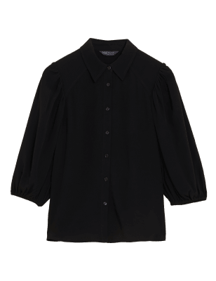 

M&S Collection Camisa de manga abullonada con cuelloWomens - Black, Black