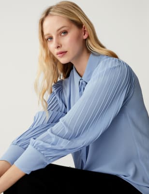 

Womens M&S Collection Bluse mit Ausschnitt zum Binden - Medium Blue, Medium Blue