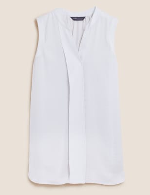 

Womens M&S Collection Lang geschnittene, ärmellose Popover-Bluse mit V-Ausschnitt - Ivory, Ivory