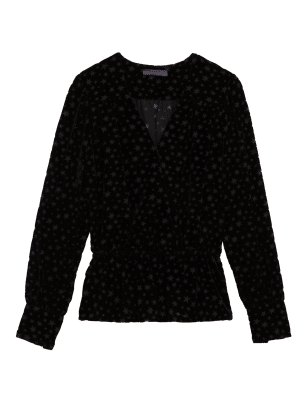 

M&S Collection Top cruzado de jacquard de escote en pico con estampado de estrellasWomens - Black, Black