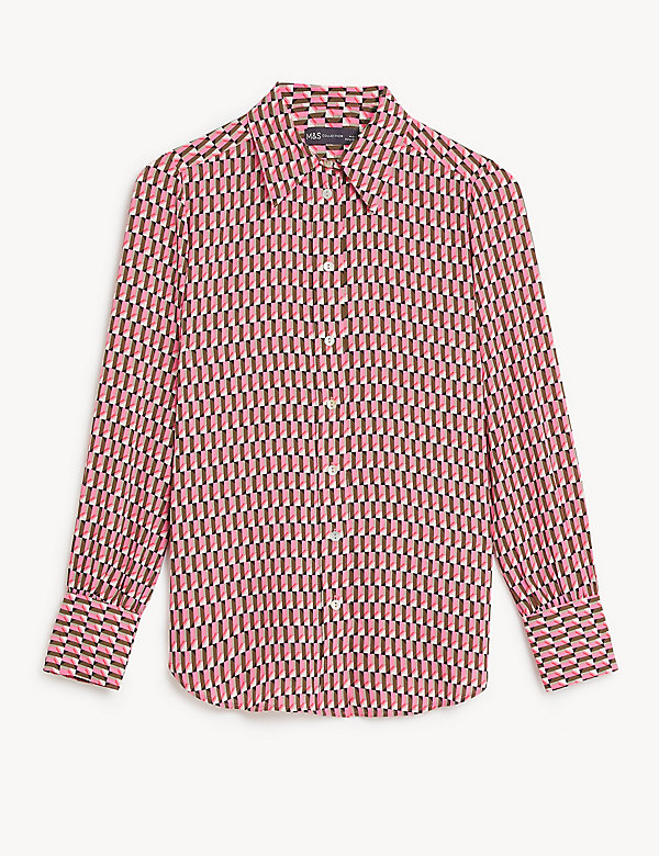 Printed Collared Long Sleeve Shirt - GR