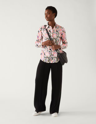 

Womens M&S Collection Printed Collared Long Sleeve Shirt - Bright Pink Mix, Bright Pink Mix