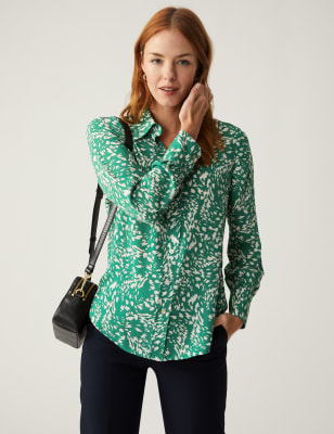 

M&S Collection Camisa de manga larga estampada con cuelloWomens - Green Mix, Green Mix