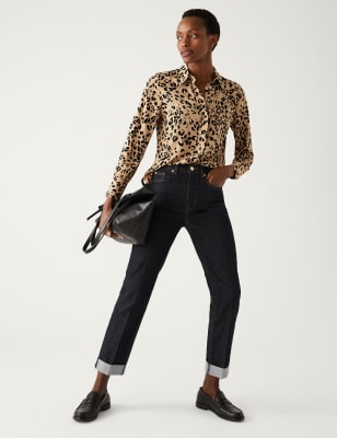 

M&S Collection Camisa de manga larga estampada con cuelloWomens - Beige Mix, Beige Mix