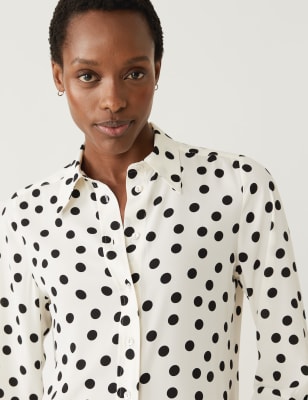 

Womens M&S Collection Printed Collared Long Sleeve Shirt - White Mix, White Mix